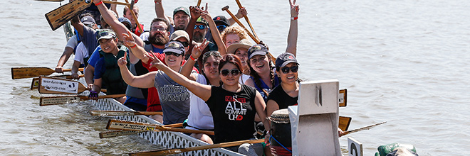 Students participating in the Dragon Boat Races