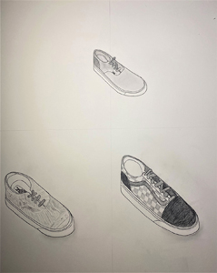 three handdrawn tennis shoes