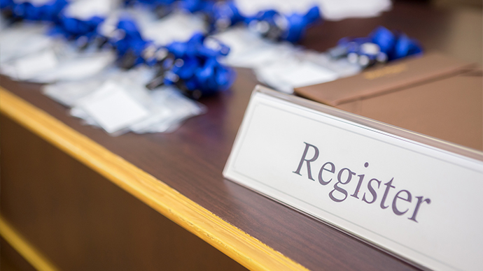 Register Desk with name badges at a Conference