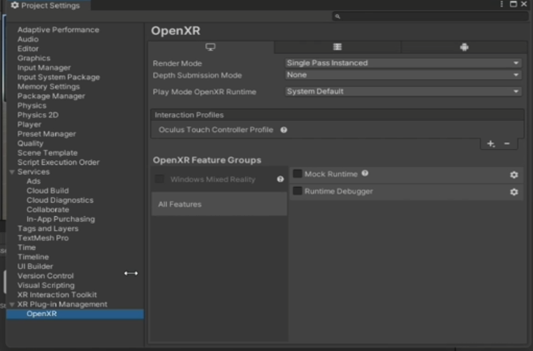 then go to the OpenXR section right below XR plug-in management, click the add sign under Interaction profile then chose Oculus touch controller profile