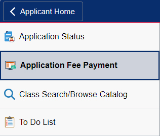 Applicant Application Fee Payment Navigation