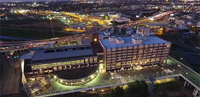 nightime aerial view of One Main building