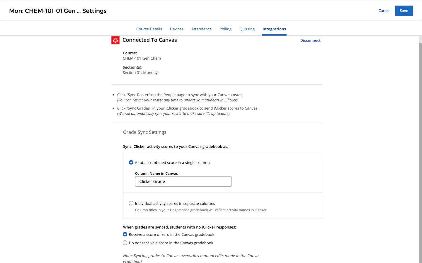 integrations settings screenshot