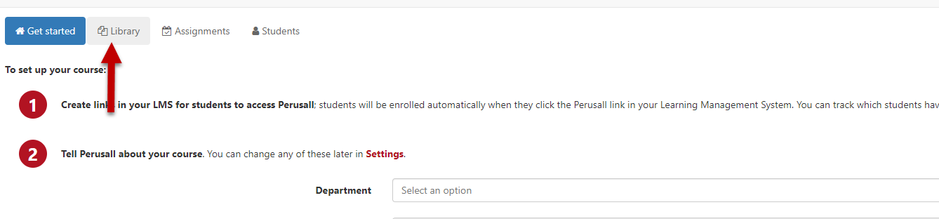 Library tab on the Perusall couse homepage