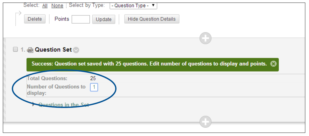 a screenshot of the Question set successfully made