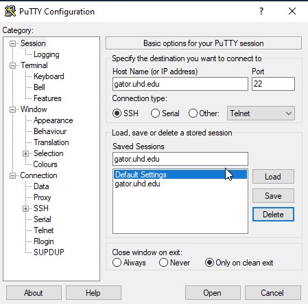 Putty Configuration