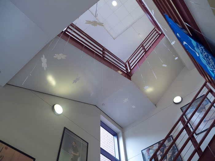 snowflakes in stairwell