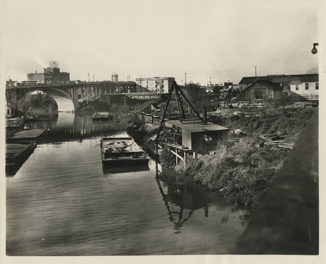 Houston Ship Channel Scene Showing Brewery where Academic Building is now located