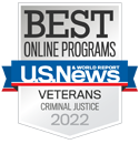 US News and World Report badges for Veterans Online Programs - Criminal Justice awards for 2021